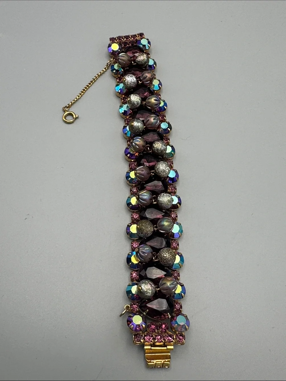 Vintage Purple Crystal Bar Brooch with Aurora Borealis Accents